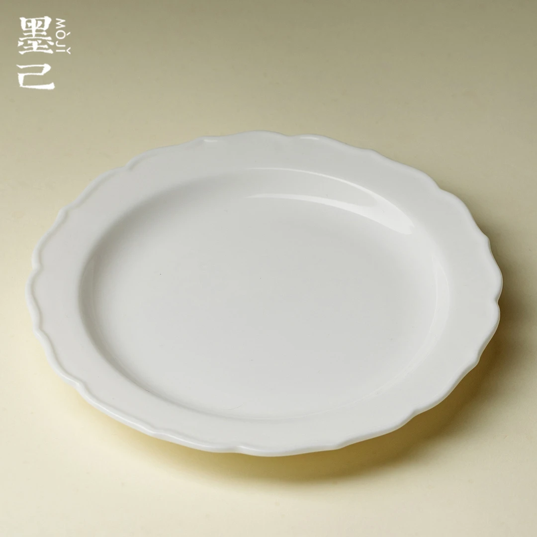 墨己玉泥甜白釉白瓷花边壶承承茶道配件高颜值干泡盘手工高档茶具