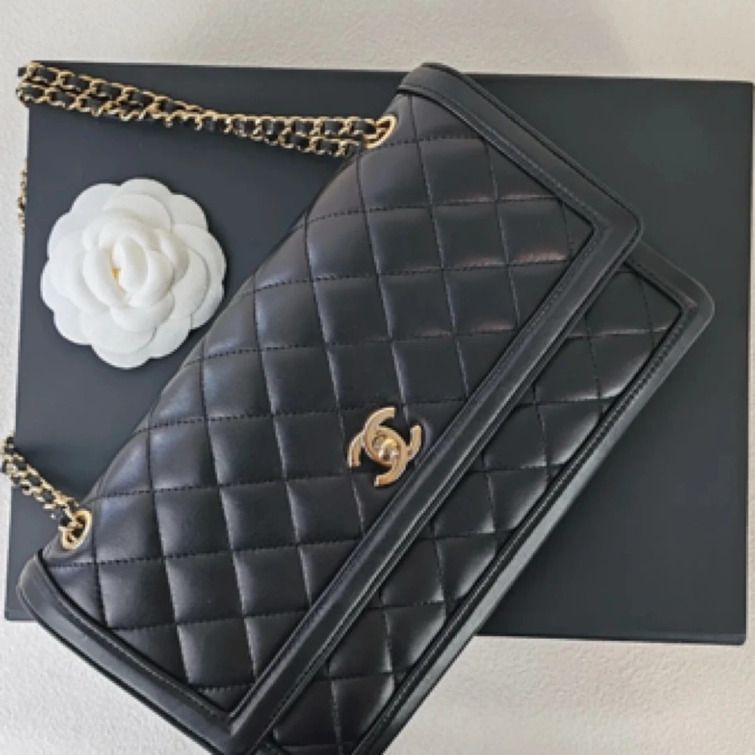 95新 Chanel/香奈儿 艾瑟尔奢品/黑金信封cf风琴单肩包/5222