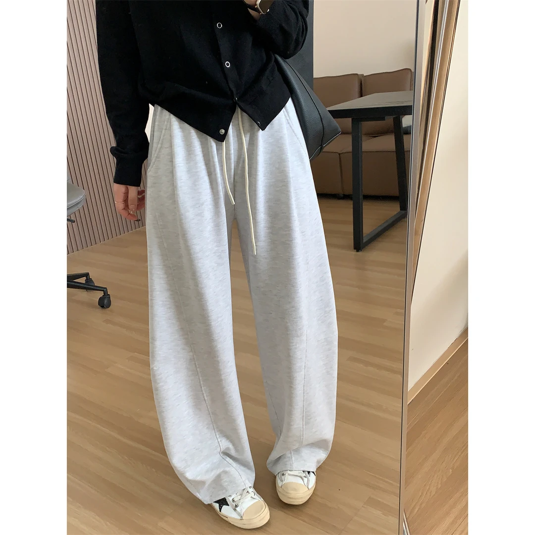 特大码慵懒风弯刀裤女春季新款宽松休闲阔腿卫裤小个子运动长裤潮