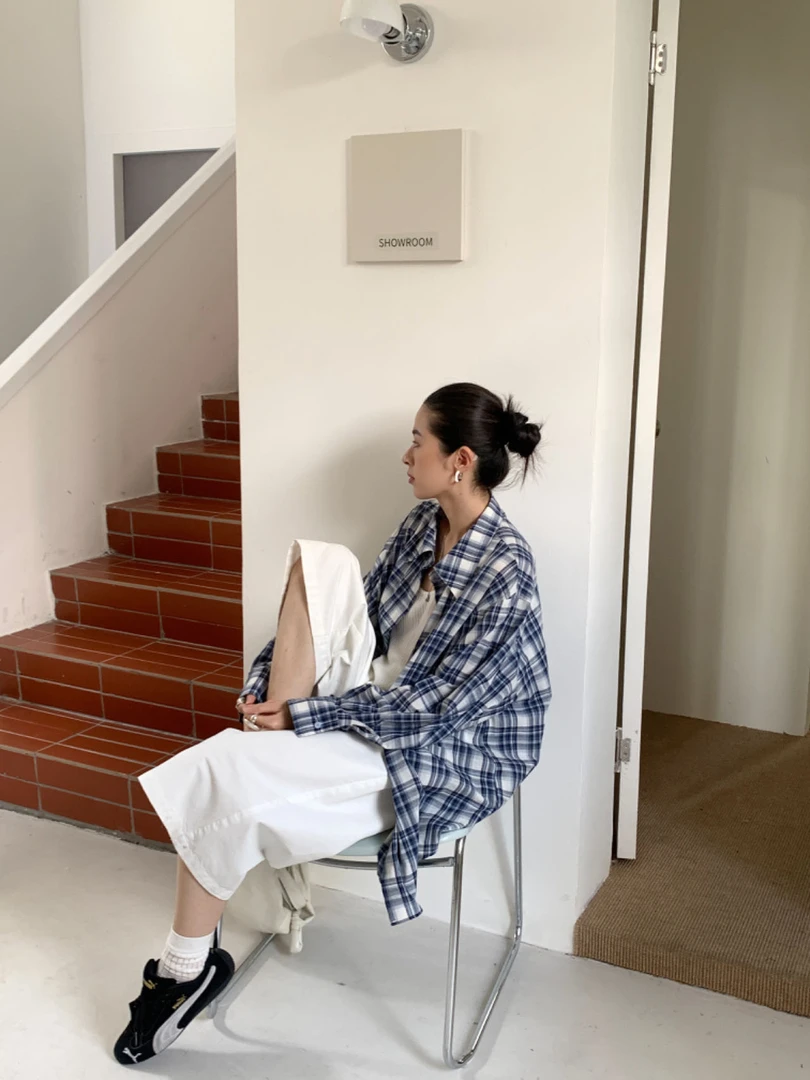 【福福!NO!NO!NO!】复古港味长袖格仔衬衫 CQ283