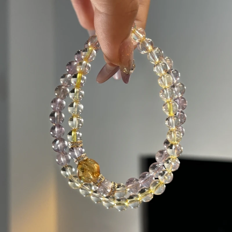 【柠檬黄紫双圈】天然水晶手串手链原创小众双圈设计女送礼