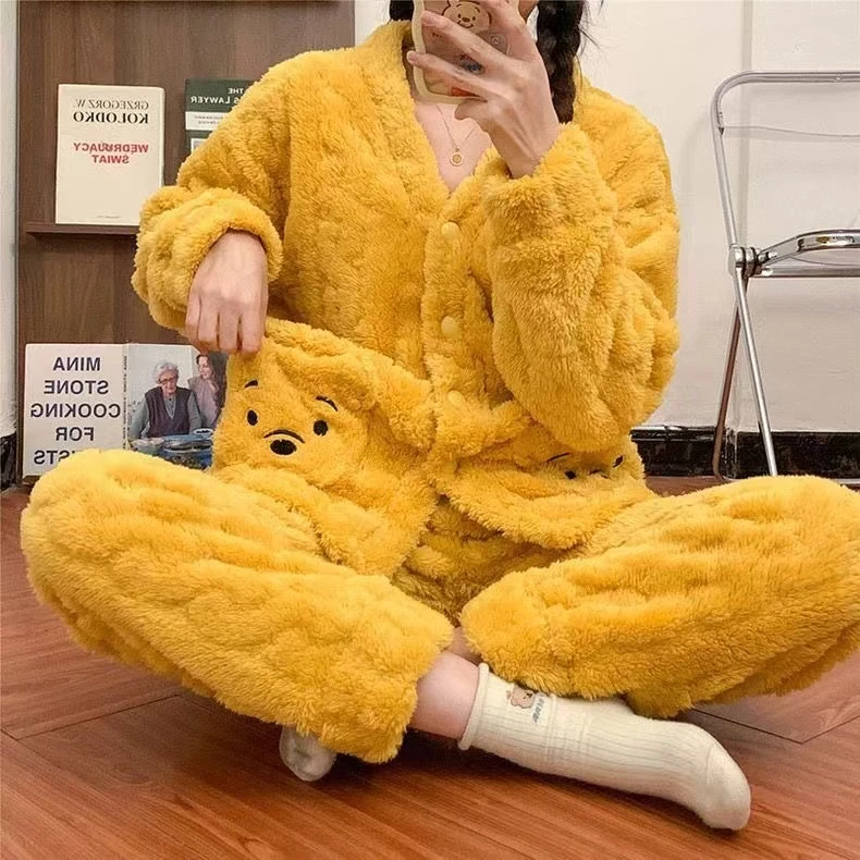 秋冬天暖绒保暖可外穿宽松女士甜美可爱法兰绒家居服睡衣套装