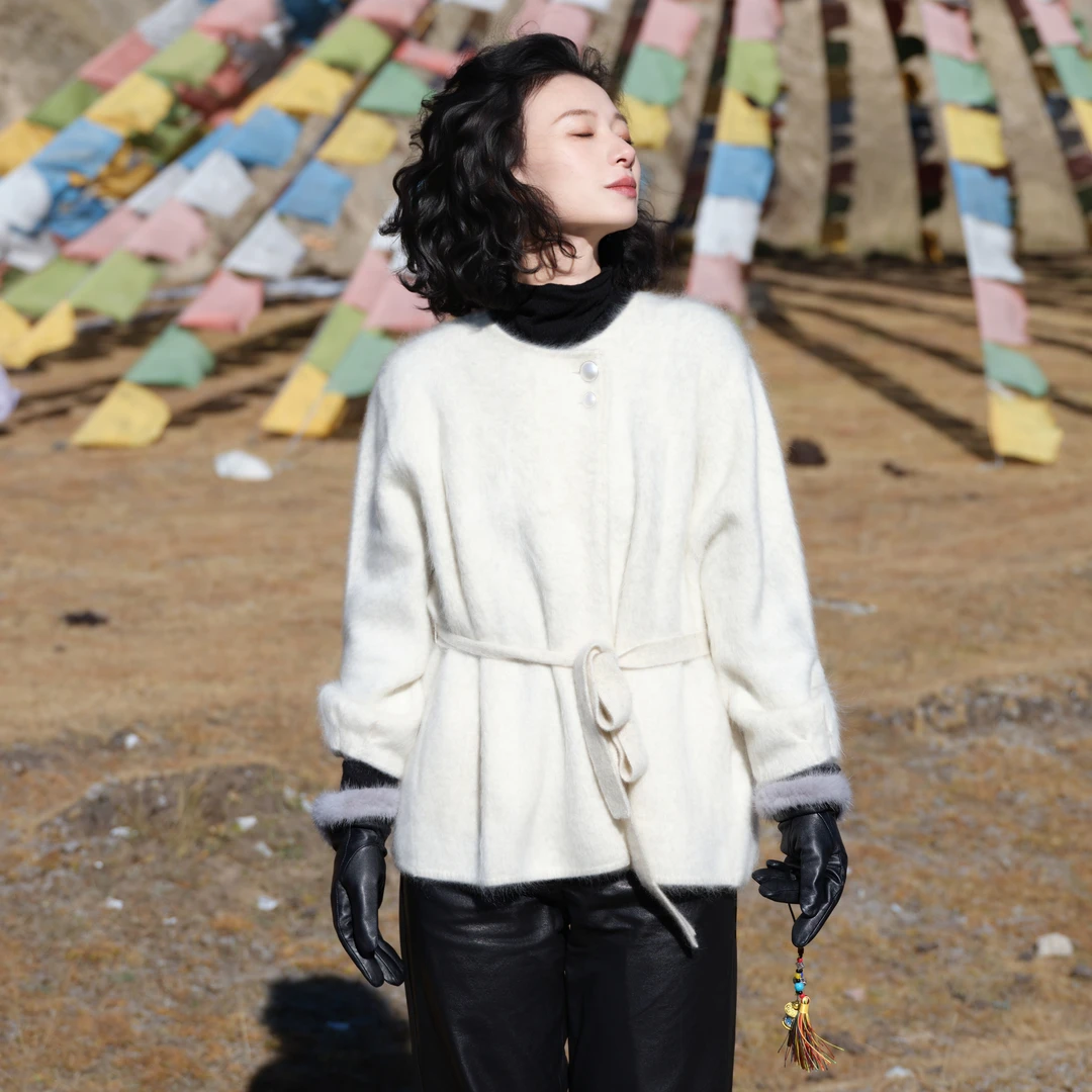 西子/【雪域雾松】牦牛绒山羊绒混纺拉绒针织外套/MSYF0381