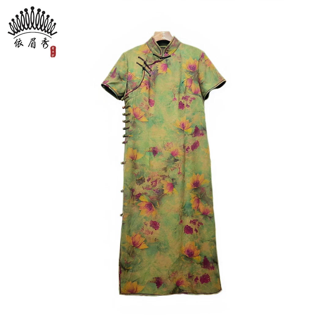 YIMEIXIU/依眉秀香云纱绢丝立领中式优雅国风旗袍61319
