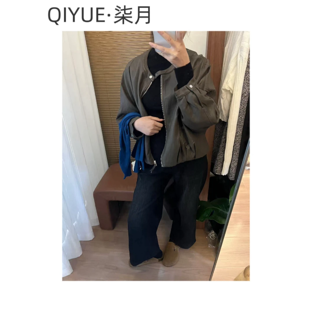 QIYUE·柒月秋冬新款百搭显瘦减龄皮衣外套