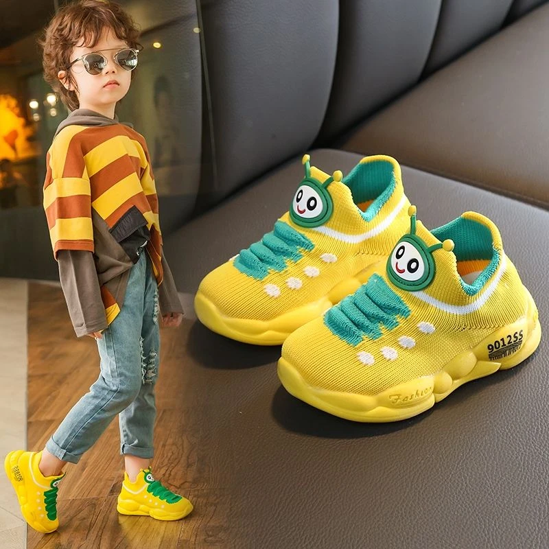 毛毛虫儿童鞋2025春款女童宝宝运动鞋时尚男童针织休闲百搭潮童鞋
