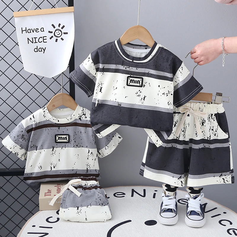 LQ 时尚潮流夏季男童时尚短袖套装2025新款儿童装小童洋气夏季