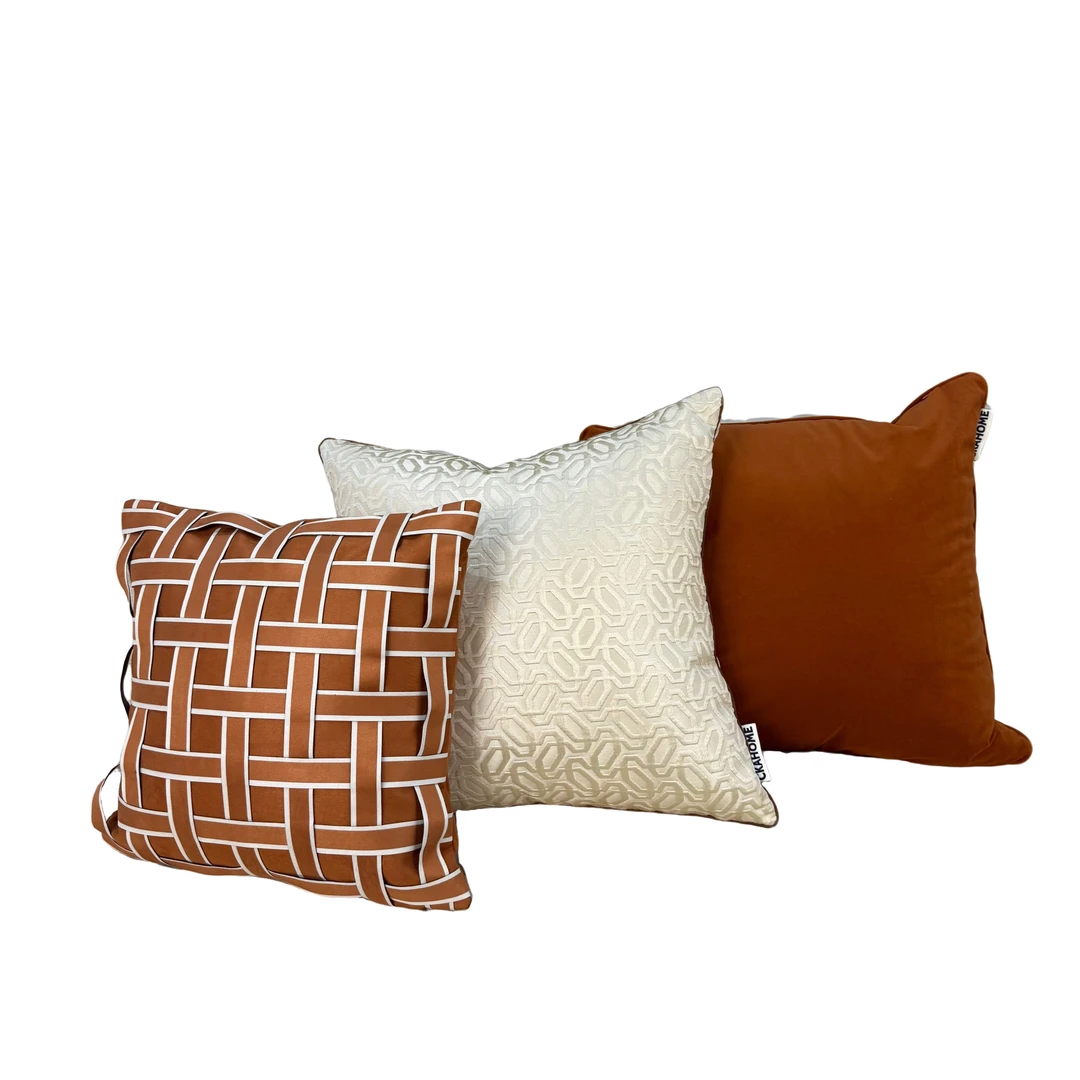 橙色高级感轻奢纯色抱枕含芯沙发靠垫大靠背卧室手工编织抱枕靠垫