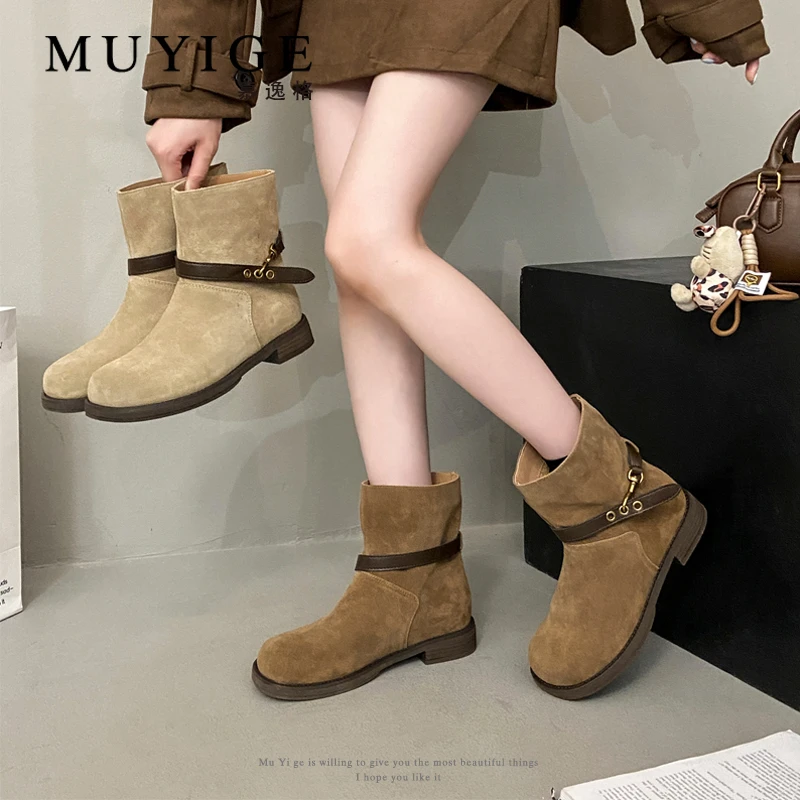 马丁靴女2025秋冬新款厚底西部牛仔靴复古粗跟机车短靴女堆堆靴子