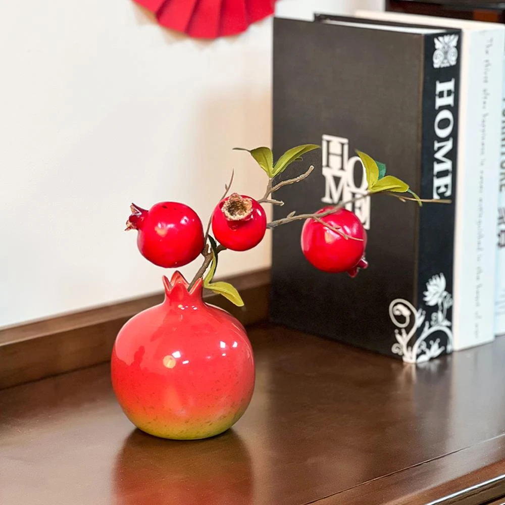 小摆件仿真花石榴果餐桌装饰摆件客厅玄关果实假花树枝干发财果