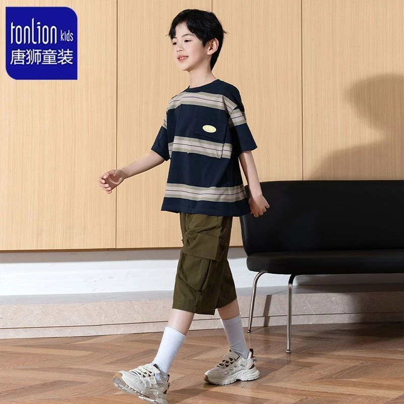 tonlionkids/唐狮童装夏季新款男童时尚休闲潮流宽松套装洋气中童