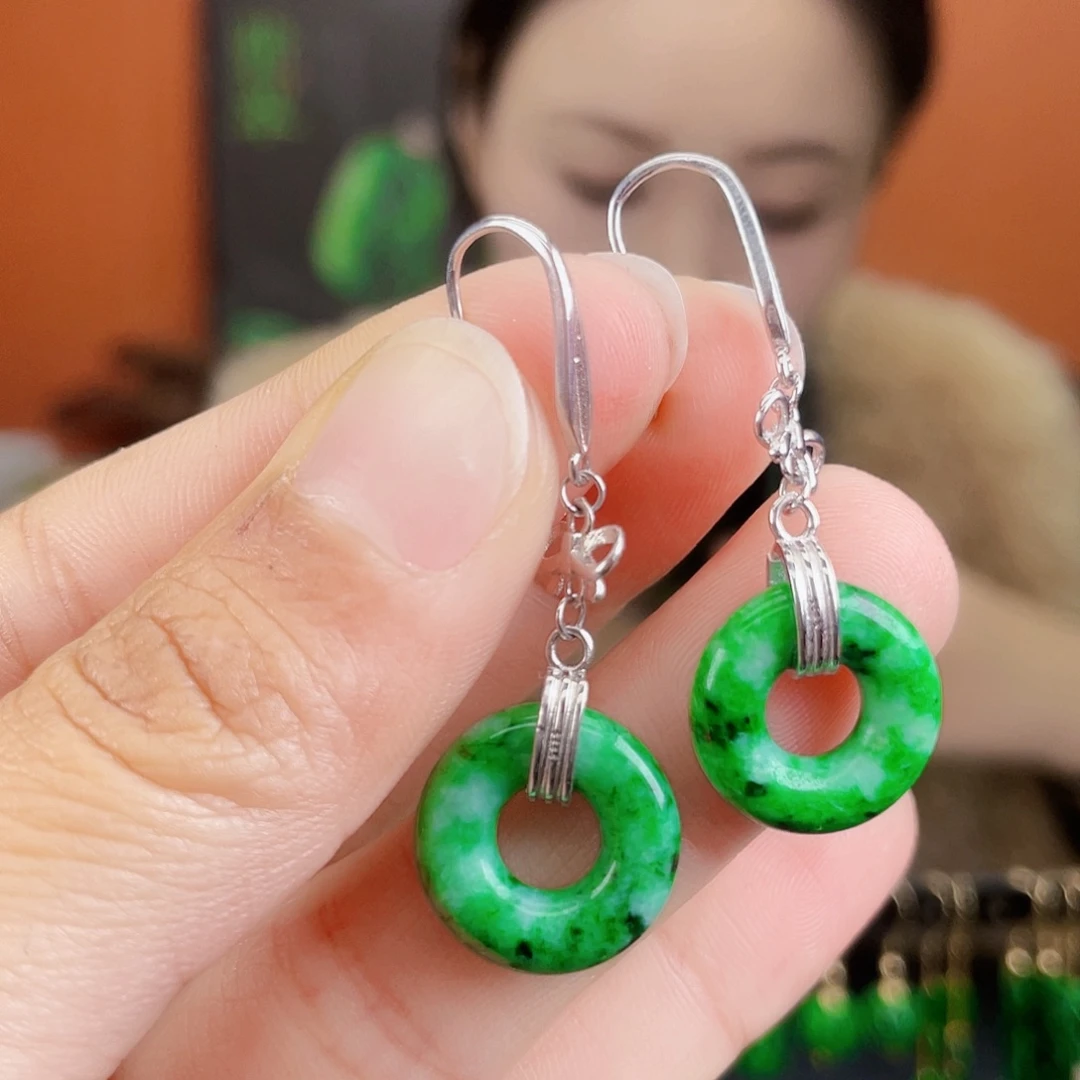 翡翠银S925镶嵌耳饰