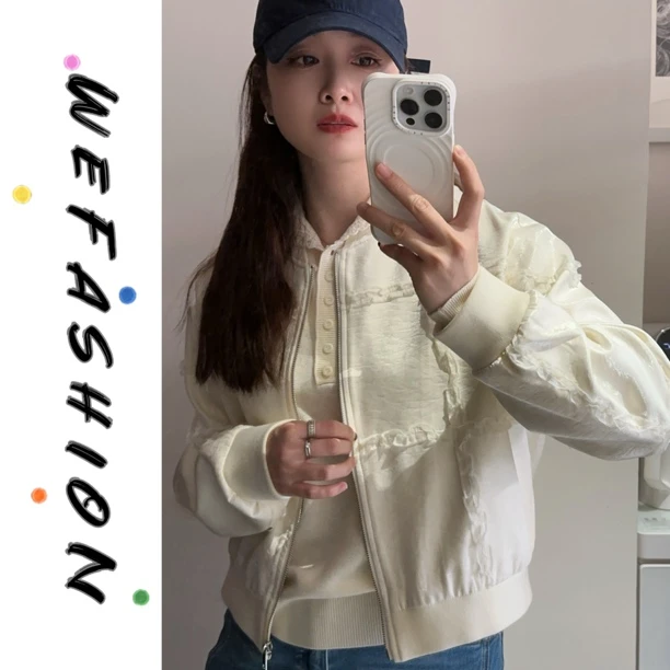 【WE】设计感木耳边拼接百搭棒球服短款夹克外套