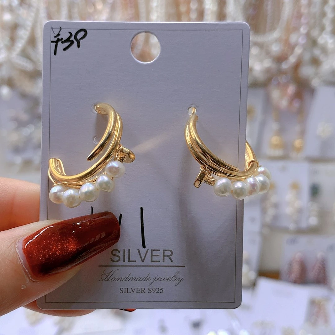 银S925镶嵌淡水珍珠耳饰