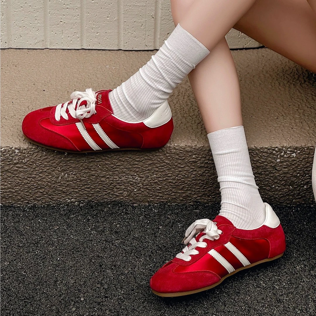 真皮复古德训鞋女2025新款小众系带平底板休闲运鞋 YBL 2501-11