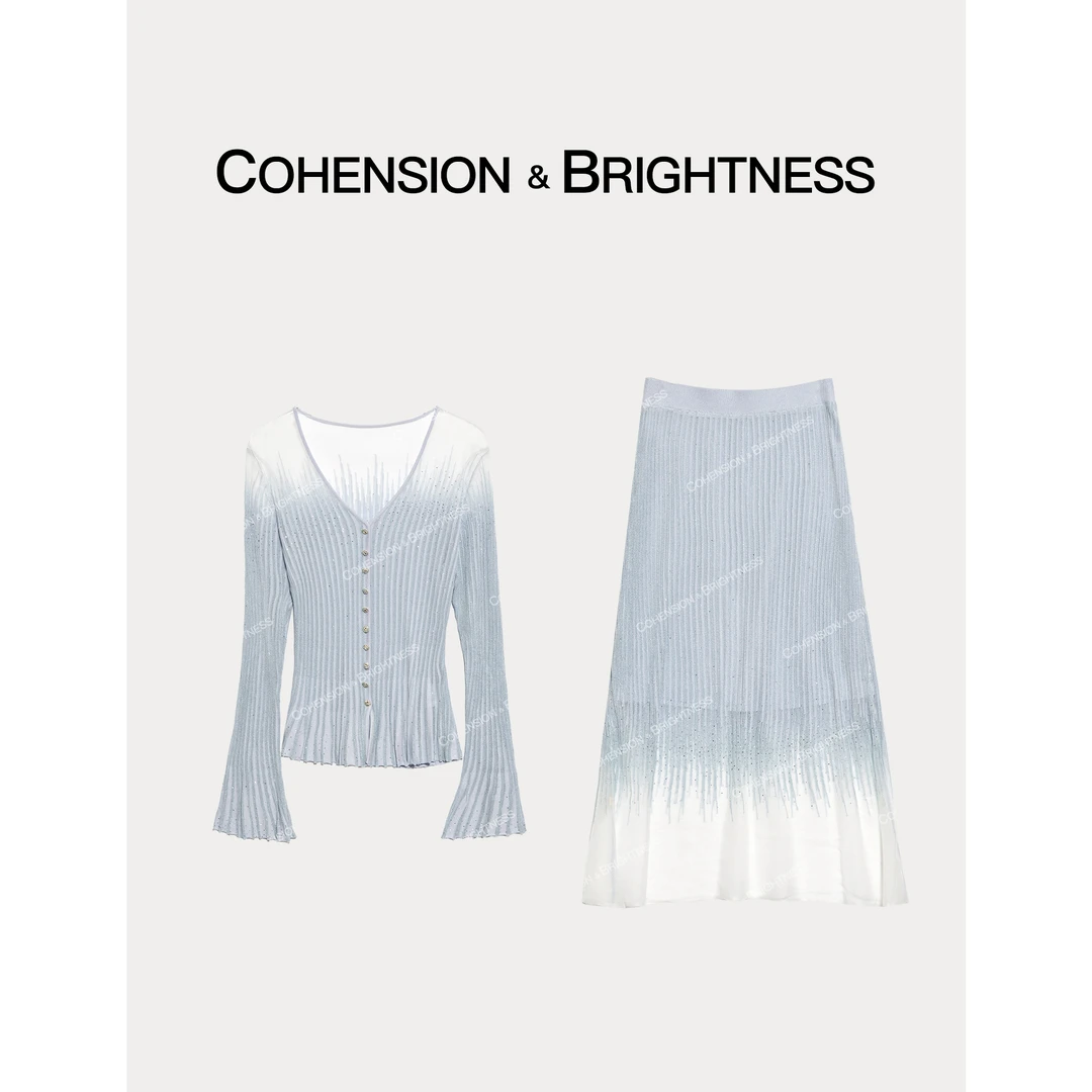 凝慧真的好【雾之镜】春夏法式纱网拼接烫钻肌理感针织套装TR086