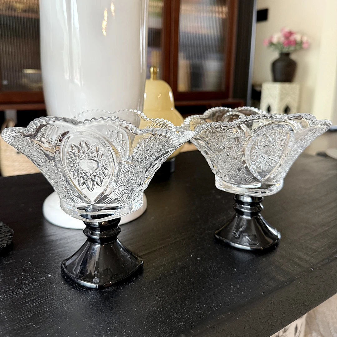 【拍一发二】高级感创意太阳花浮雕玻璃高脚果盘 客厅点缀装饰品