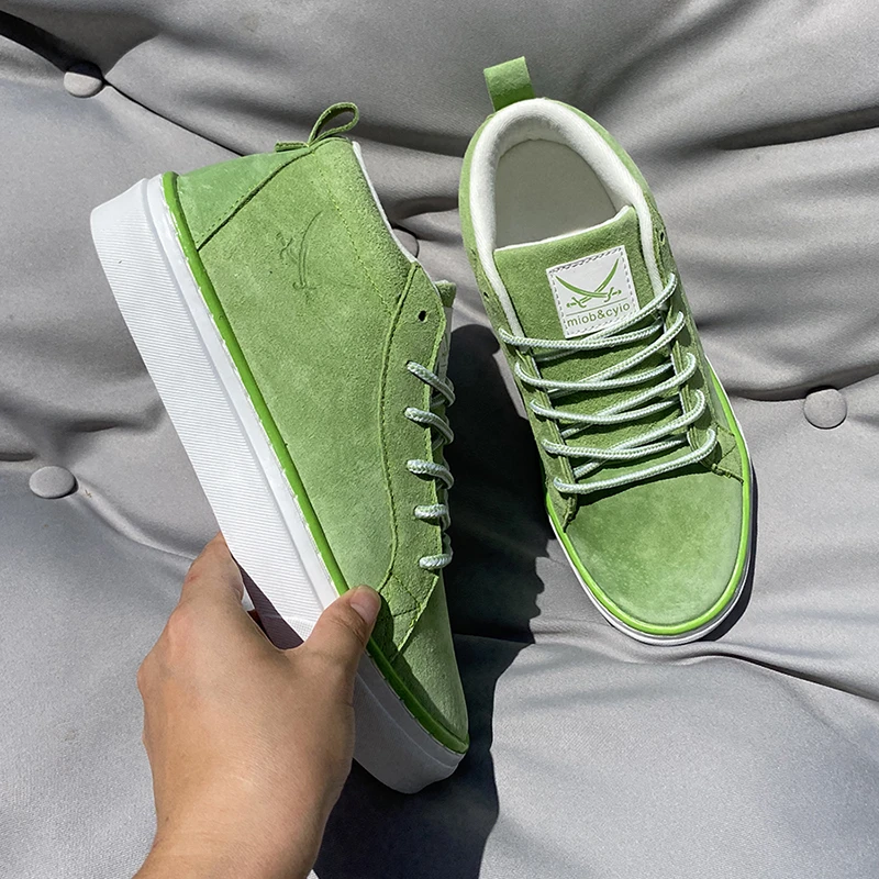 女款软底德训鞋小清新智性风纯色板鞋男鞋厚底美式牛油果绿全麂皮