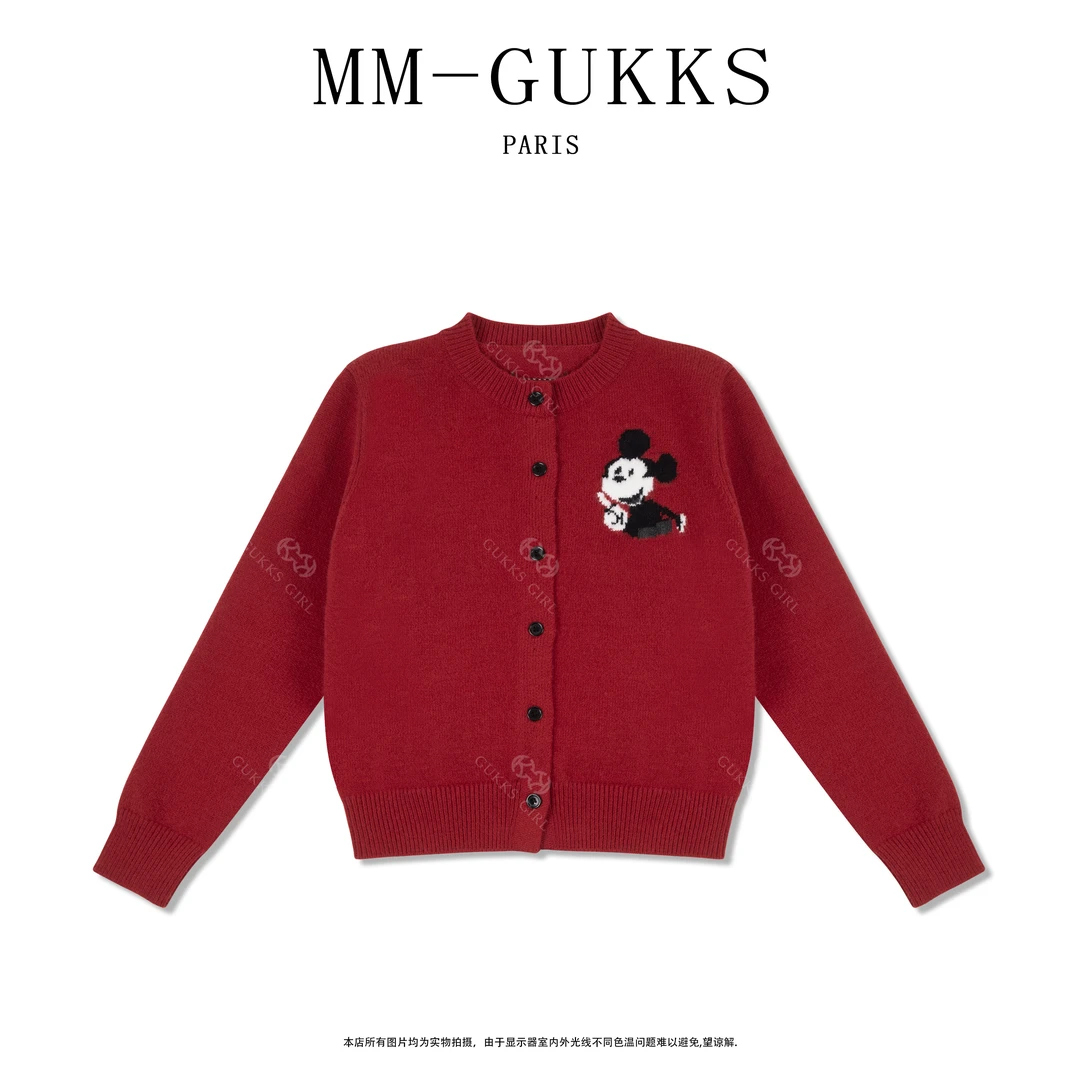 明明GUKKS//秋冬新款经典卡通图休闲长袖毛衣开衫外套