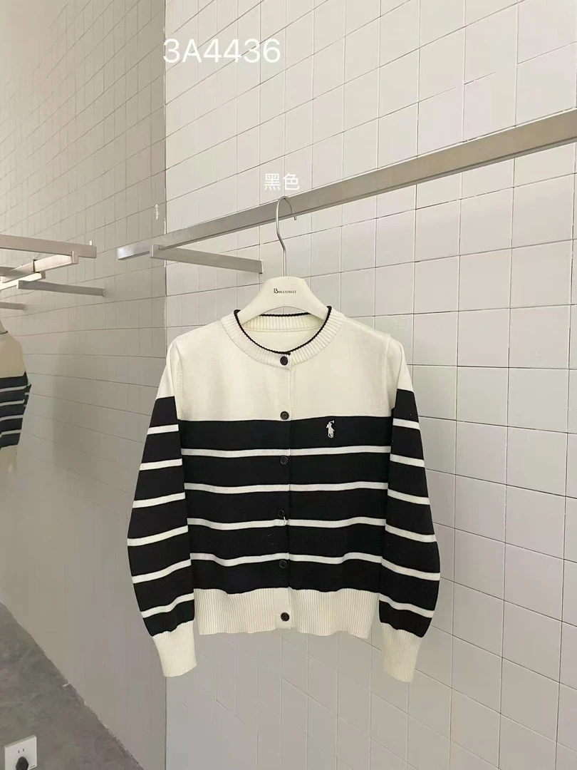 bee-4436-韩系简约条纹圆领刺绣小马开衫外套【衣长57】