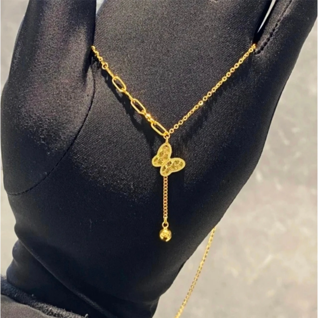 铜合金项链 新款鱼鳞蝴蝶轻奢蝴蝶黄金色项链简约气质个性送女友