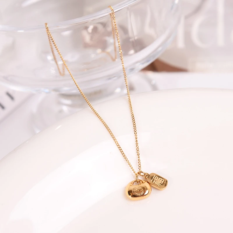 钛钢项链 精致迷你小胖福项链女简约百搭福牌锁骨链夏季不褪色