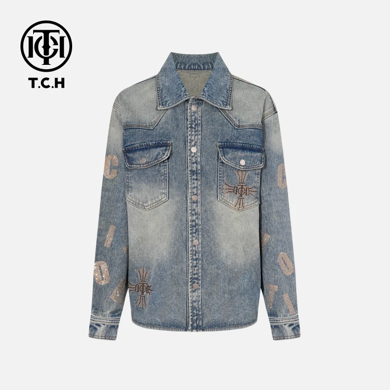 TCH私服烫钻工艺秋季痞帅炸街风牛仔外套女T75C06E5006轻奢tch