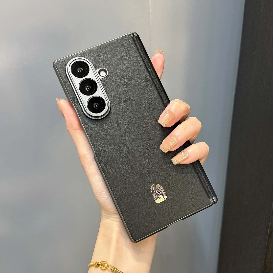 适用于三星fold7手机壳新款fold5真皮中轴铰链fold6心系天下标W25