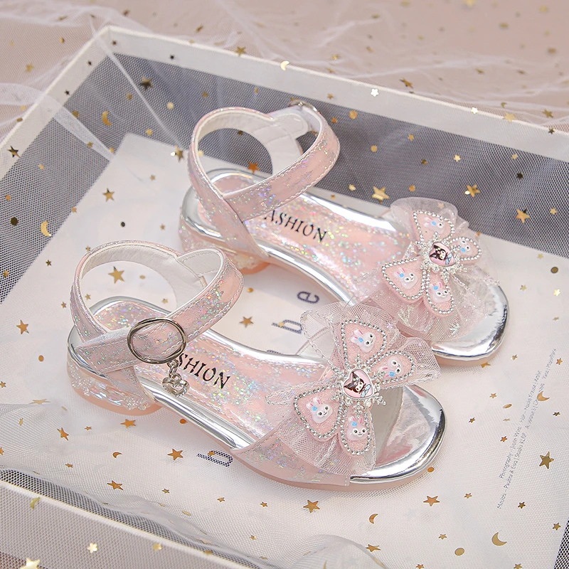 女童公主水晶鞋2025夏季新款儿童软底时尚中大童酷洛米蝴蝶结凉鞋