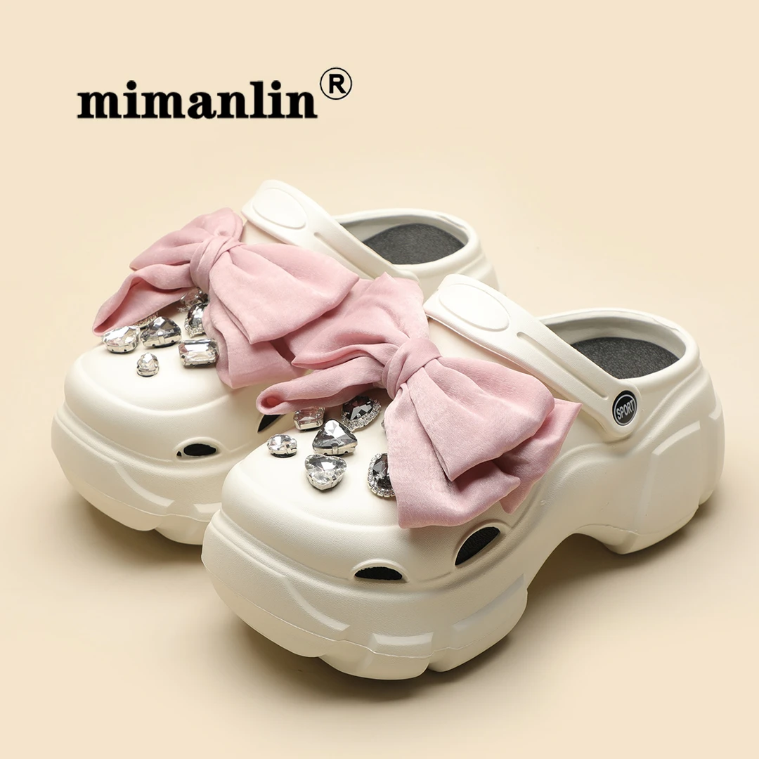 仙女风蝴蝶结增高洞洞鞋女夏季外穿2025新款防滑软底水钻沙滩凉鞋