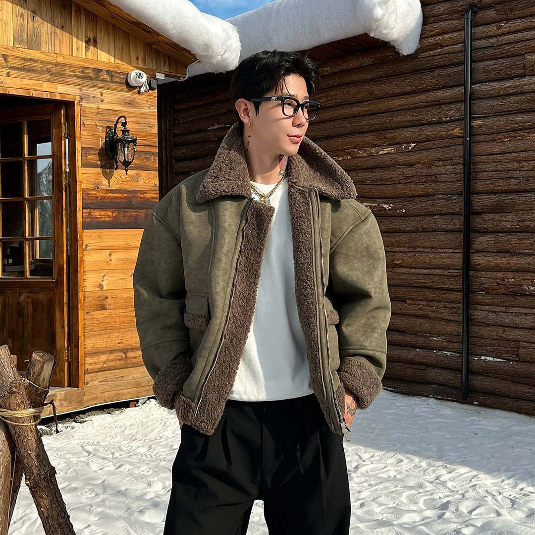 OXFREAK「霜冻纹路 皮毛一体」座山雕PU皮棉服男冬季加厚机车外套