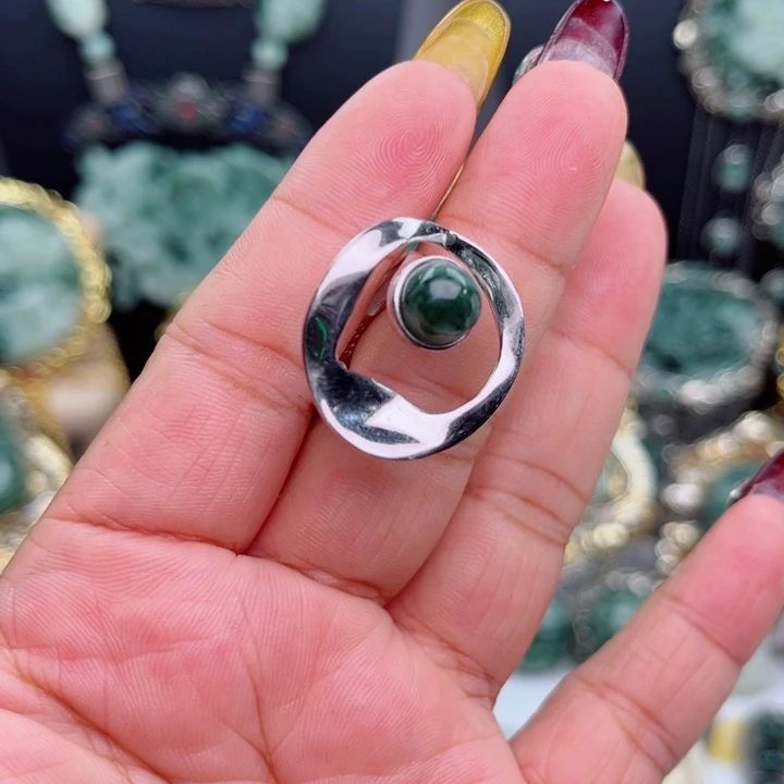 透闪石-蛇纹石玉银S925镶嵌戒指缘**你