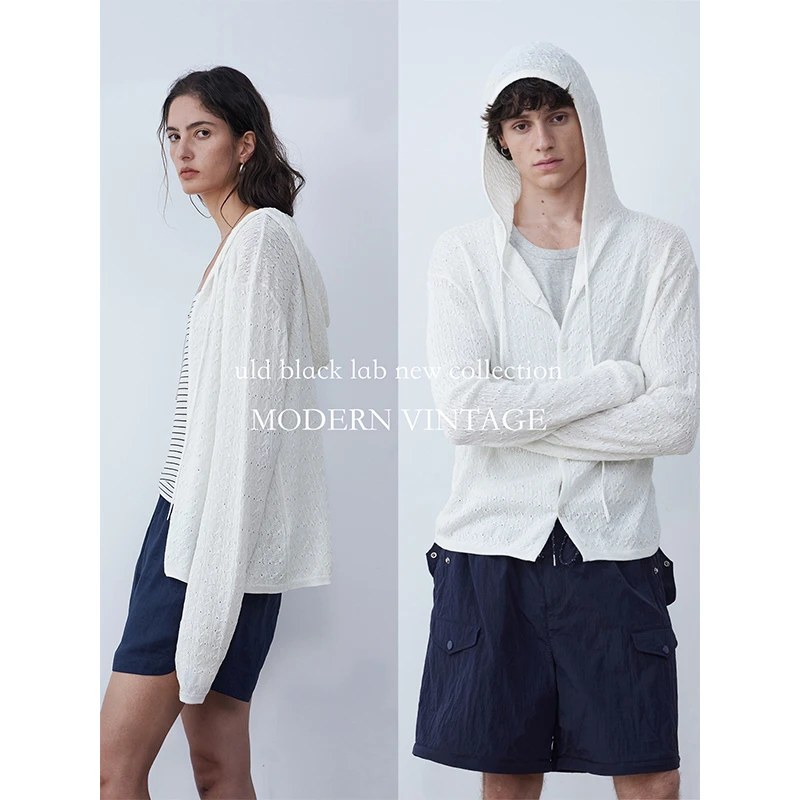 ULD/黑标手工感镂空肌理亚麻光泽感夏季轻盈连帽物理防晒针织开衫