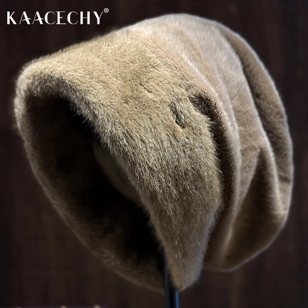 防风保暖堆堆帽子女2025新款简约加厚大头围显脸小针织毛绒包头帽