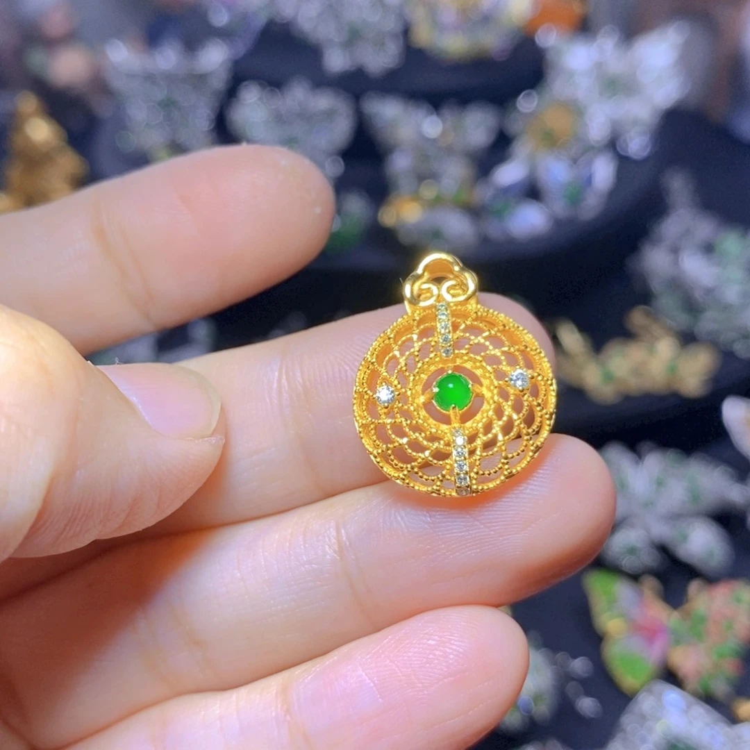 翡翠银S925镶嵌吊坠(不含链)天然资源