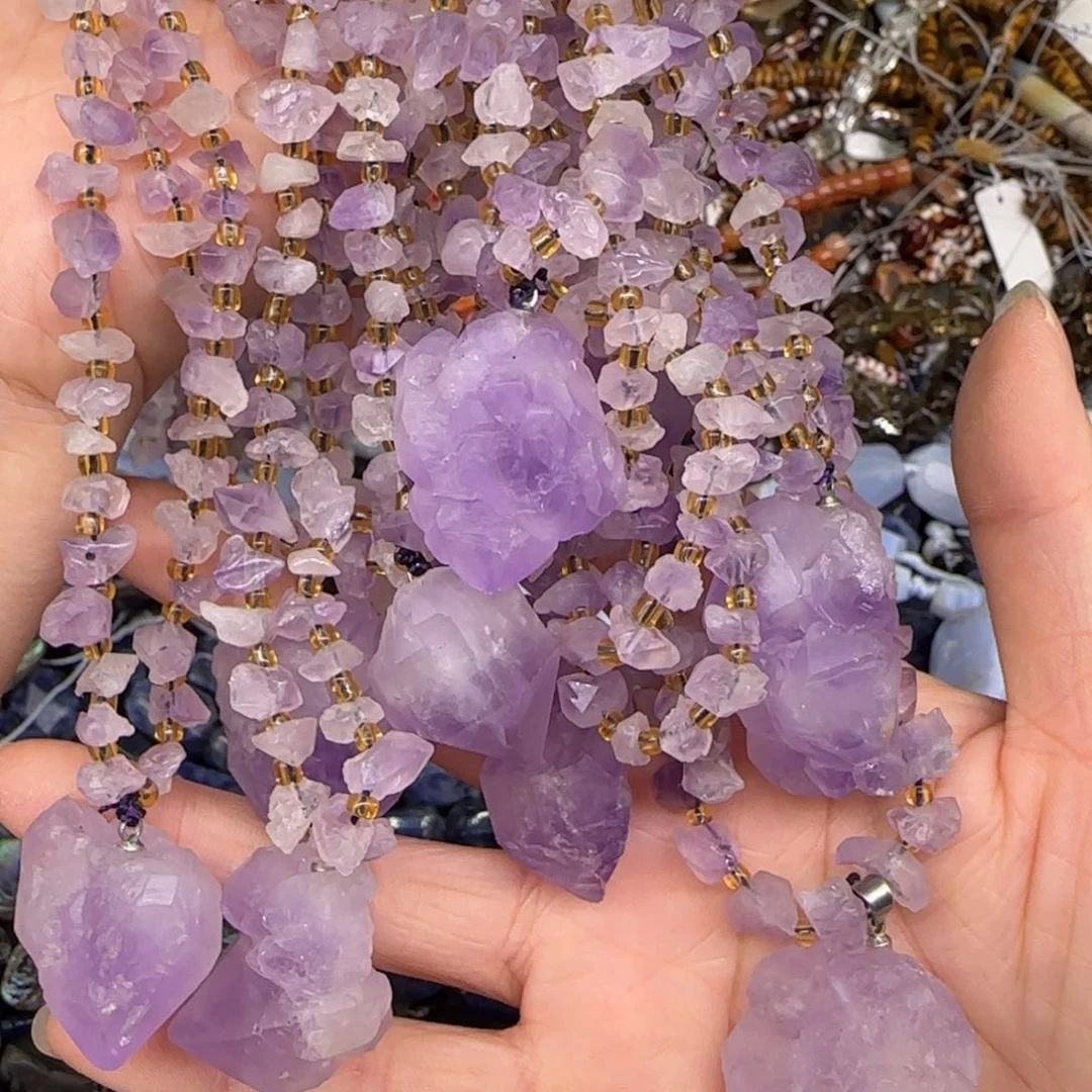 玛瑙/玉髓合金珠宝半成品紫水晶原石项链一条