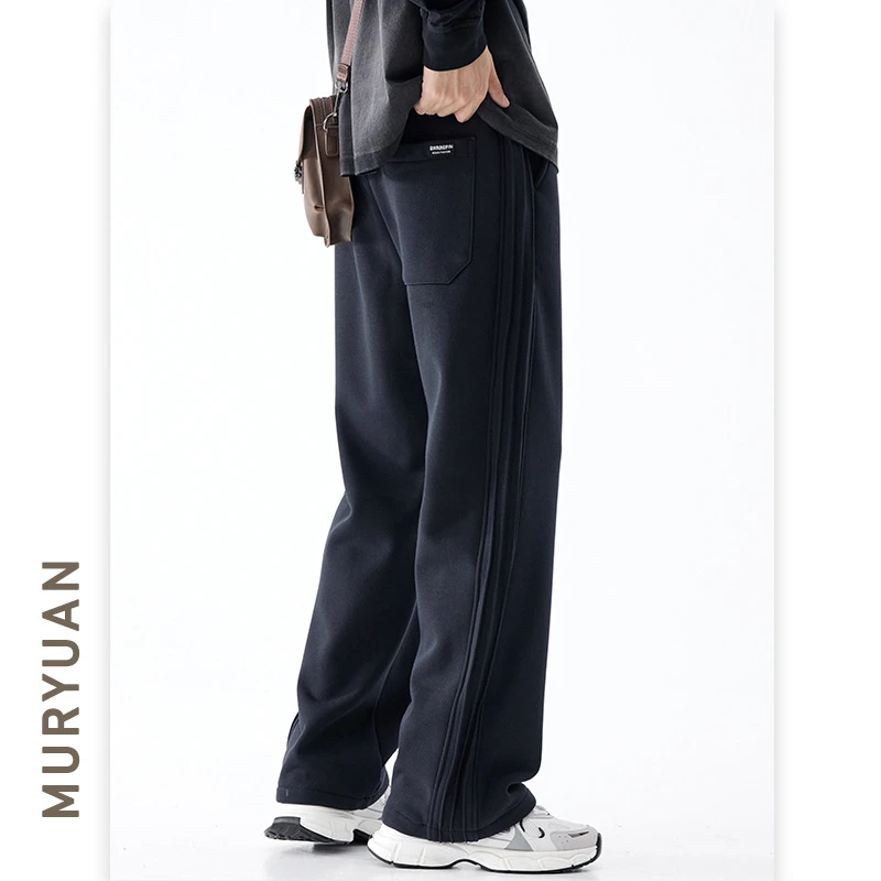 隆兴男装 2025秋冬新款针织直筒裤男士中腰运动潮牌休闲条纹长裤