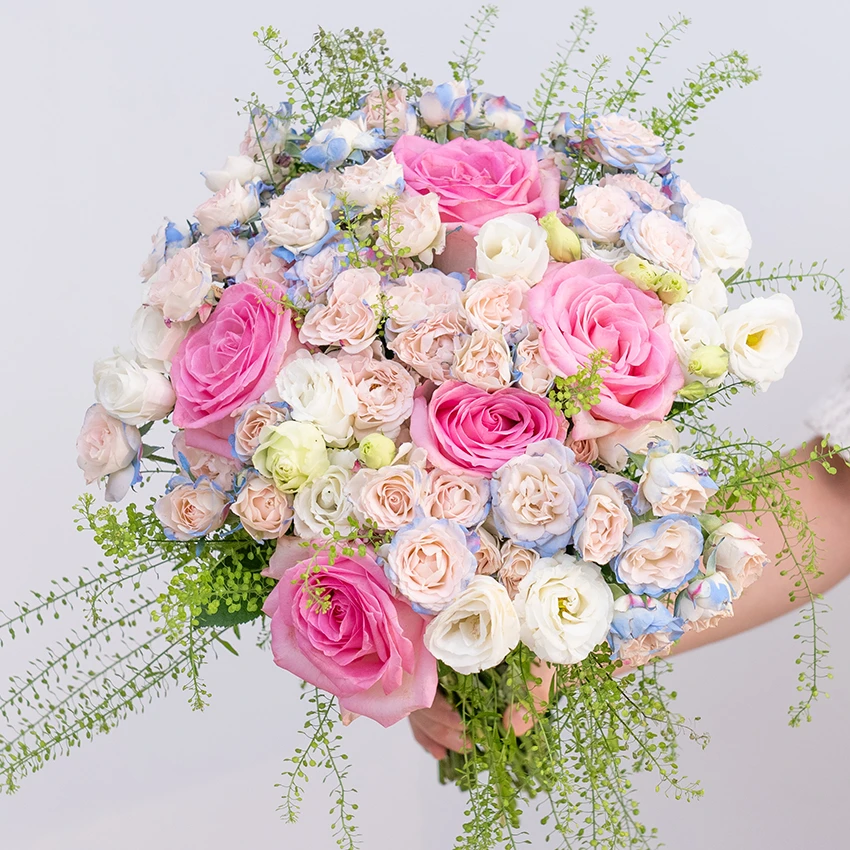 618鲜花（5桃红雪山+5枝折射泡泡+200克白色洋桔梗+绿灵草）插花