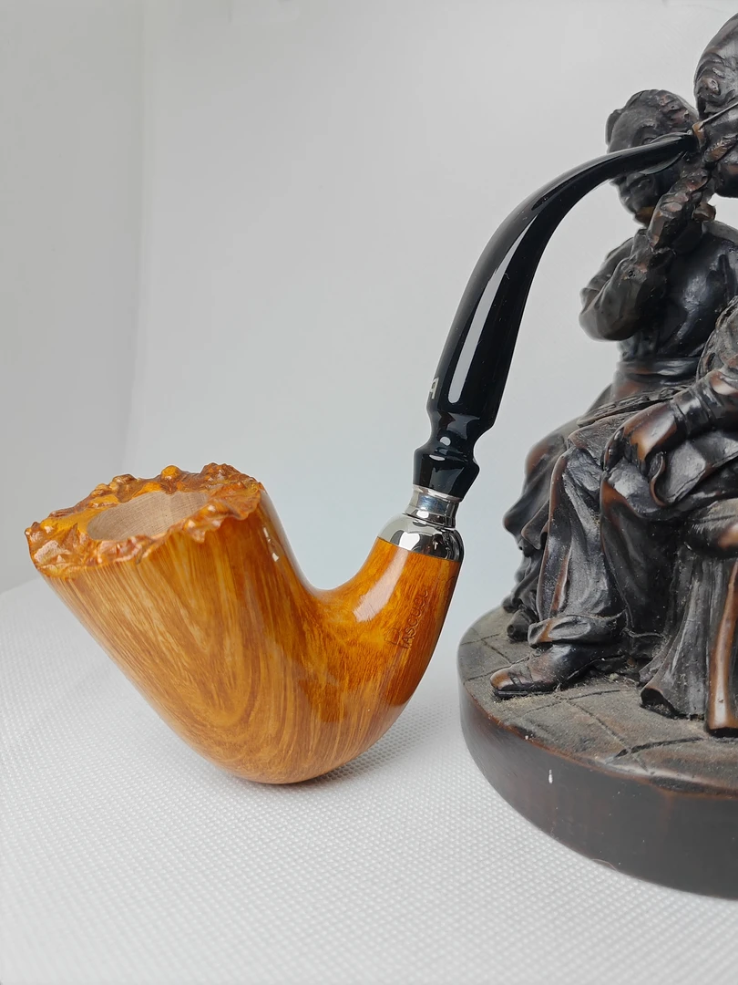 意大利进口帕斯库奇手工石楠木烟斗大弯光面自然色瘤皮男士礼物
