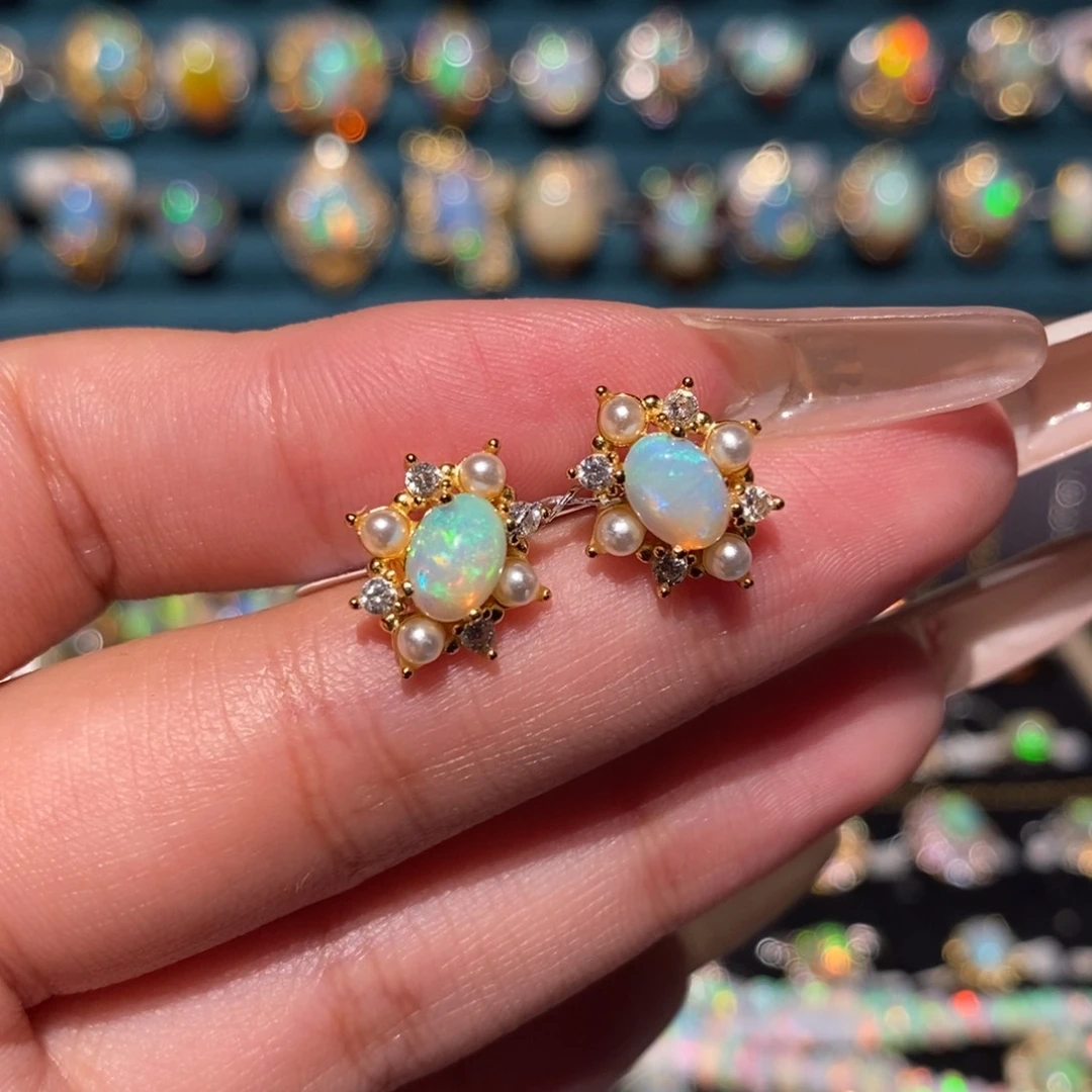 欧泊银S925镶嵌耳饰