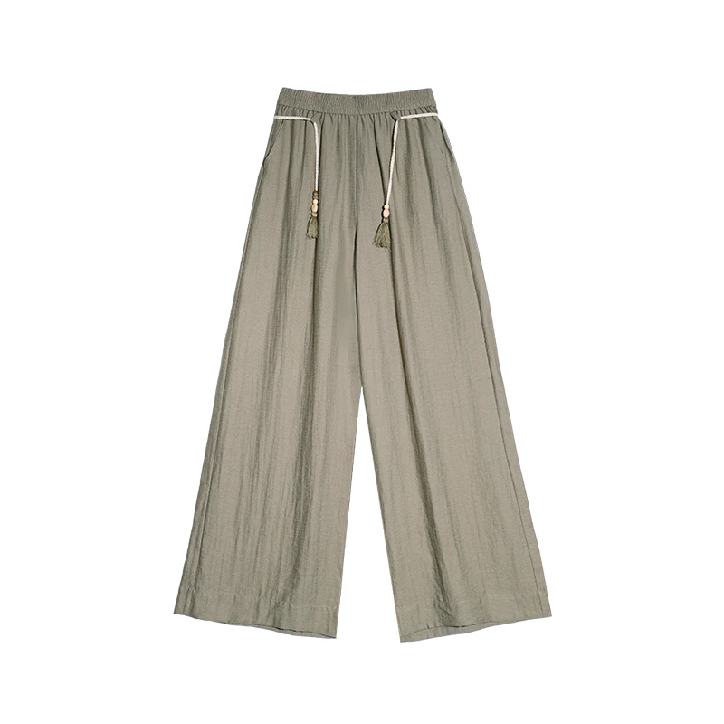 Dave Dean夏季新款 舒适透气麻裤高级感 阔腿直筒垂感轻奢休闲裤