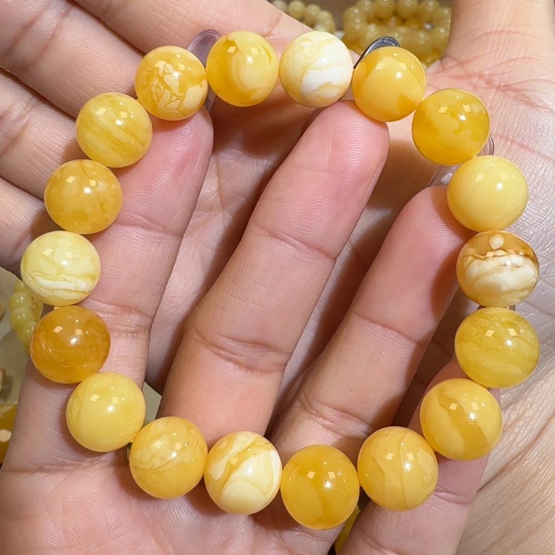 琥珀未镶嵌珠宝奇石12m焦皮多宝圆珠手串17