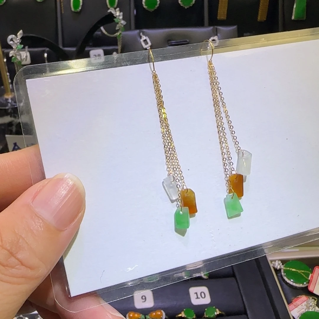 翡翠18K金镶嵌颈饰耳环