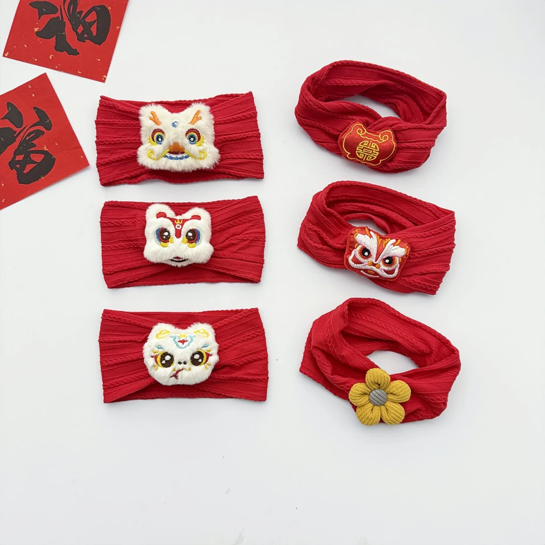 婴儿发带秋季薄款可爱囟门帽0-12月初生宝宝满月周岁喜庆红色胎帽