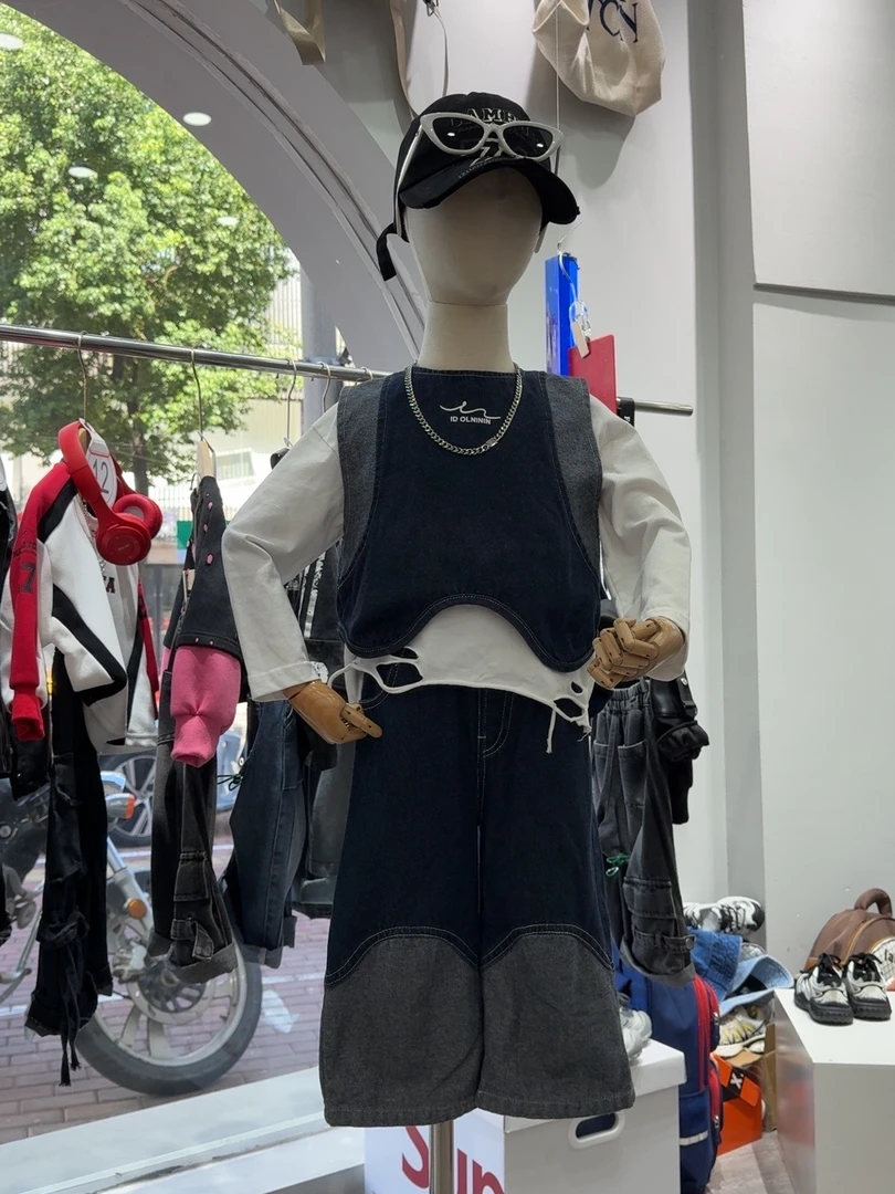 儿童新款秋季三件套男女宝宝牛仔马甲裤子韩版洋气潮酷套装时尚潮