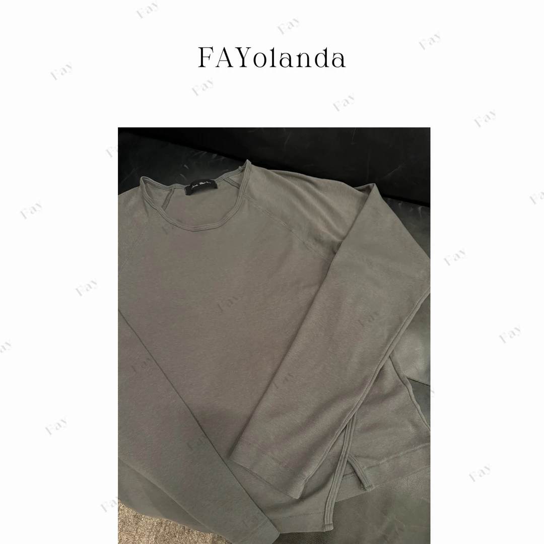 FAY | 设计感斜线开叉显瘦圆领长袖T恤（1H03807）
