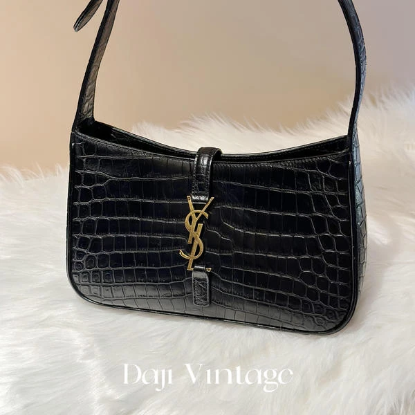 大吉中古/ysl 鳄压纹金标hobo单肩包