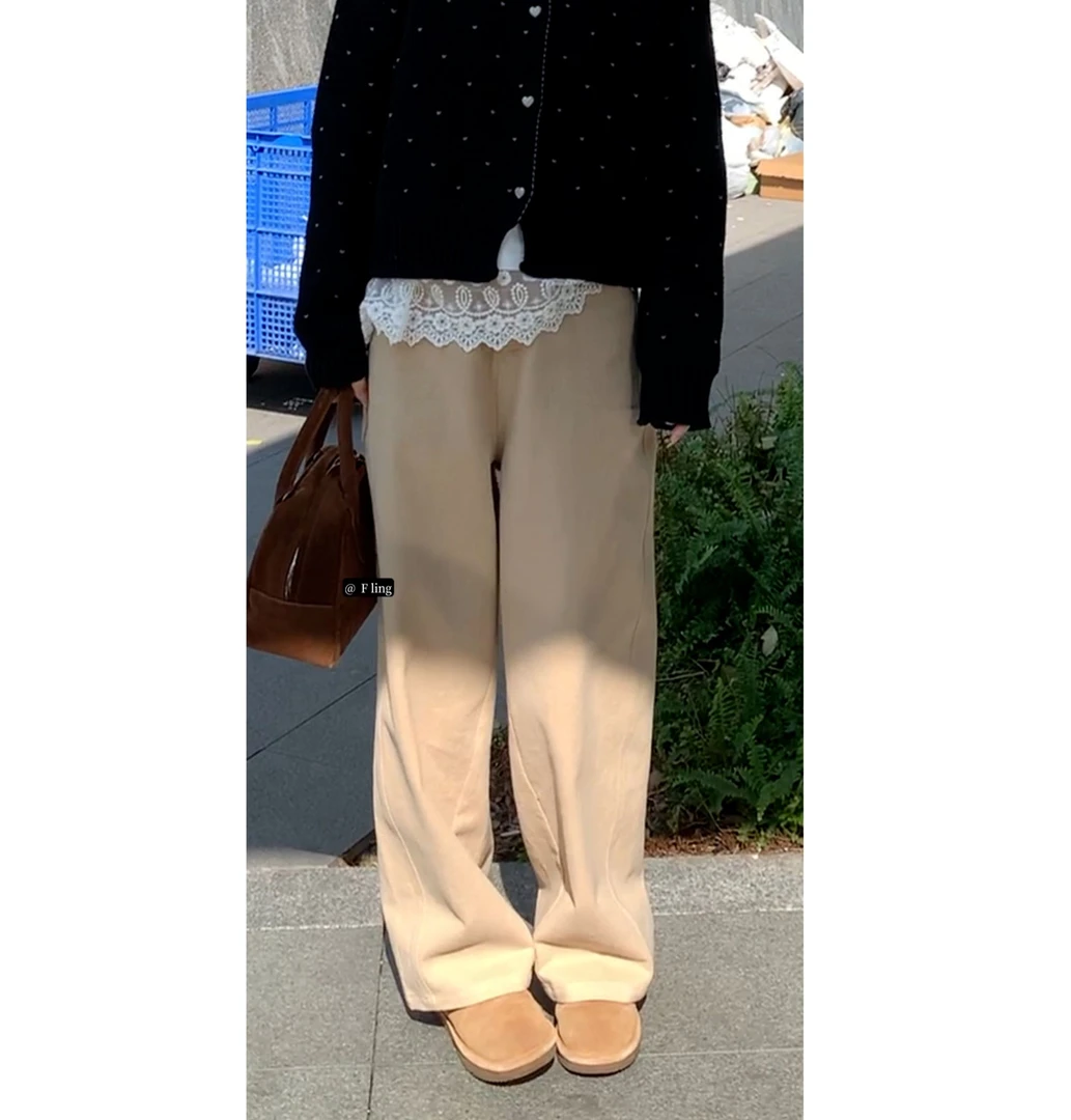 【芳龄F.LING】卡其色慵懒感美拉德休闲裤百搭显瘦FL0508