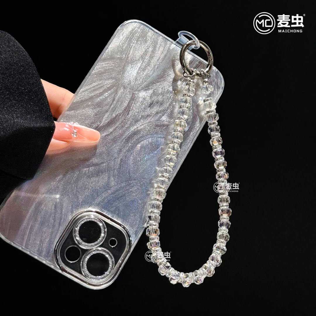 手机壳链条奢华高级感水钻珍珠手腕短挂绳带夹片壳包包钥匙挂件