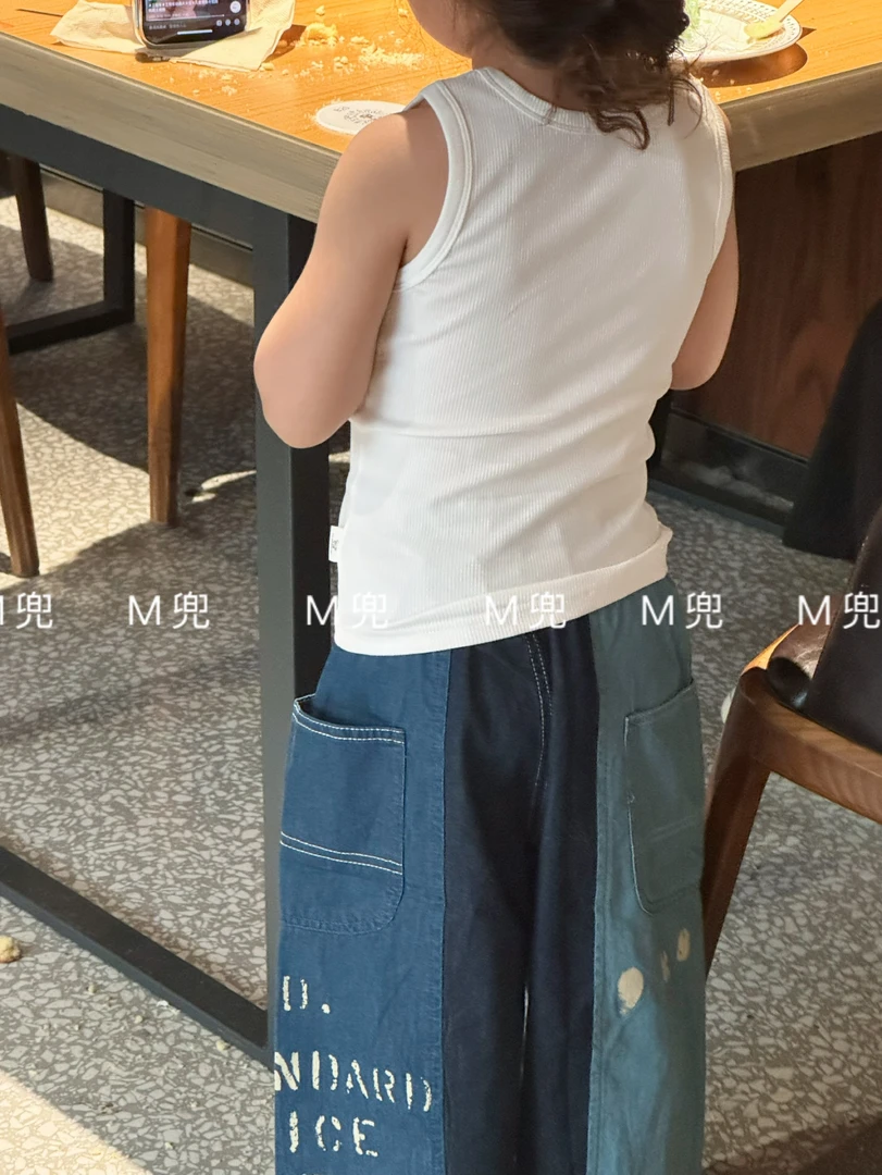 2025夏款男女童拼色轻薄百搭休闲九分裤儿童水洗软牛仔裤